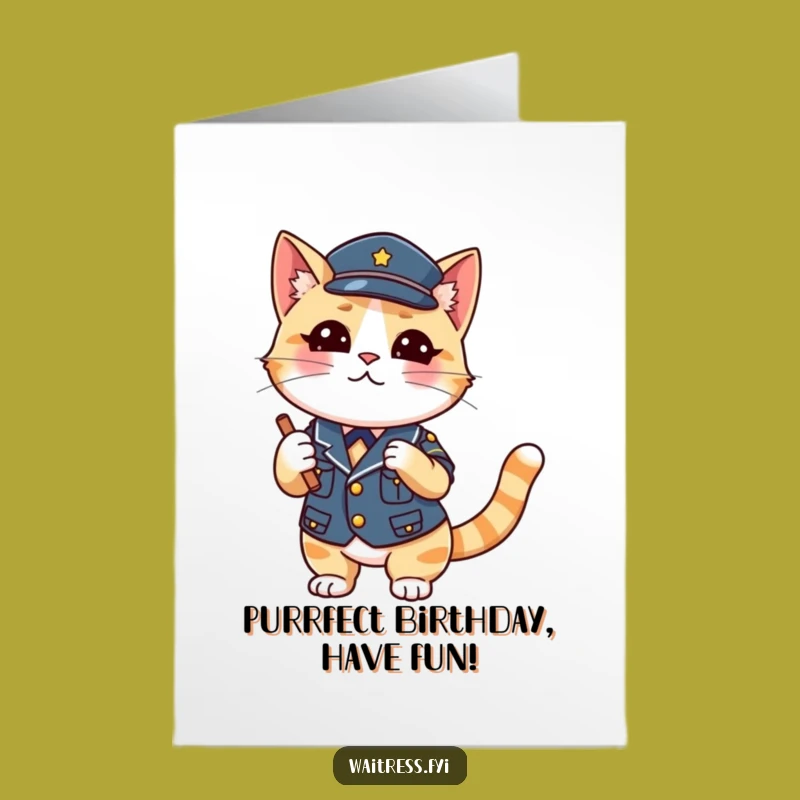Free Printable Funny Birthday Card: Cat Waiter Wink Downloadable Gift