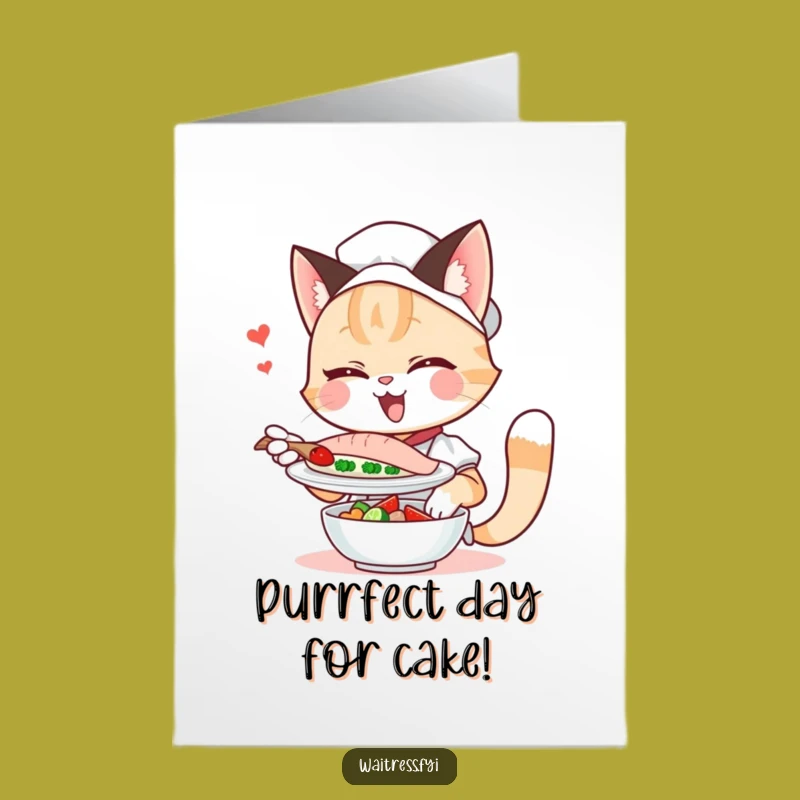 Free Printable Funny Cat Waitress Birthday Card - Winking Kitty Downloadable Gift