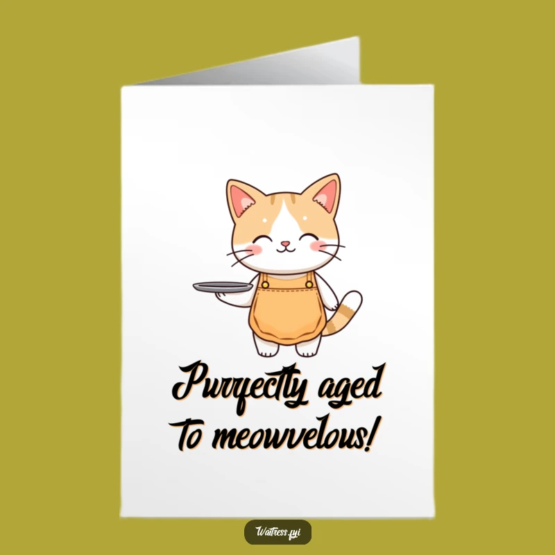 Free Printable Birthday Card: Cute Cat Waiter Delivering Smiles, A Purrfectly Funny Downloadable Gift!