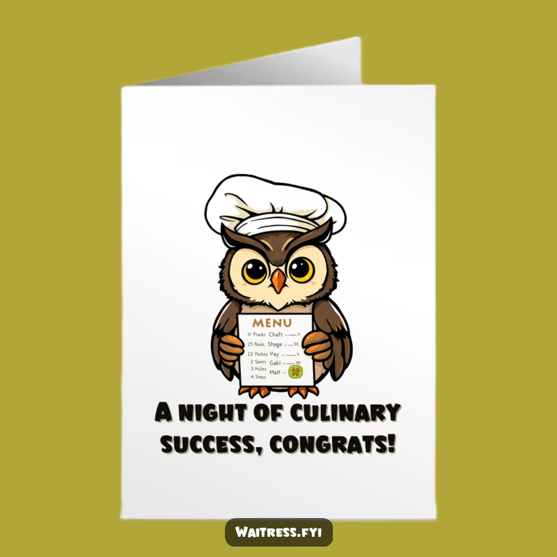 Free Printable Congrats Card: Owl Chef Celebrates Success With A Glowing Menu