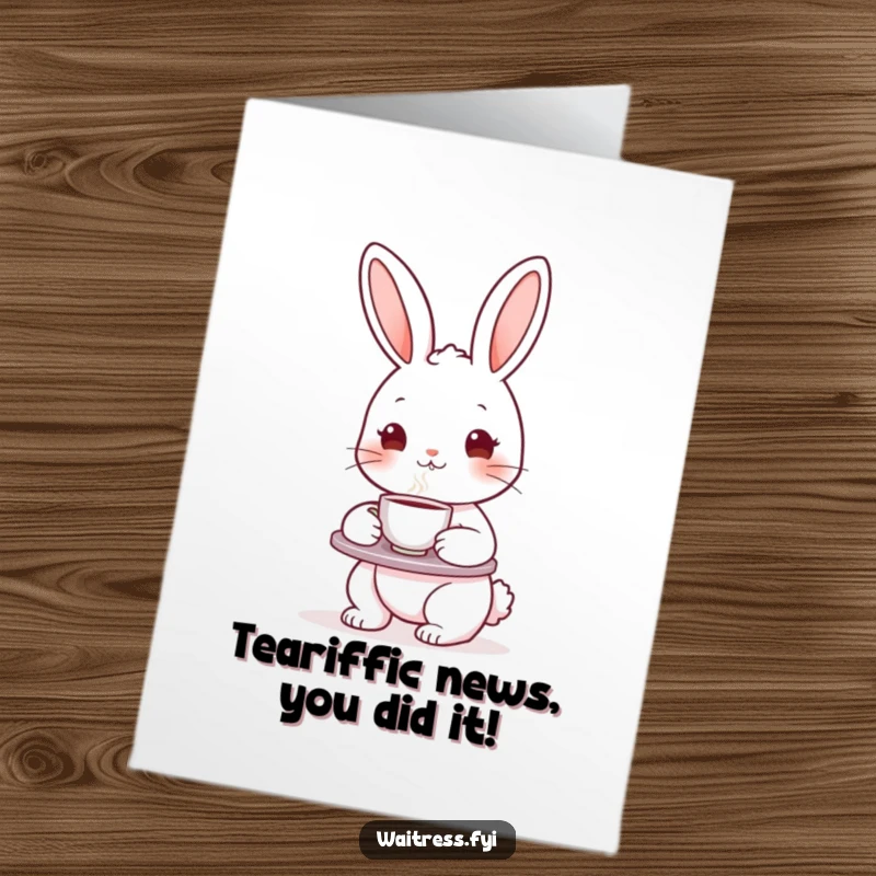 Funny Free Printable Congratulations Card: A cute bunny offers a steaming teacup, toasting to your well-deserved success.