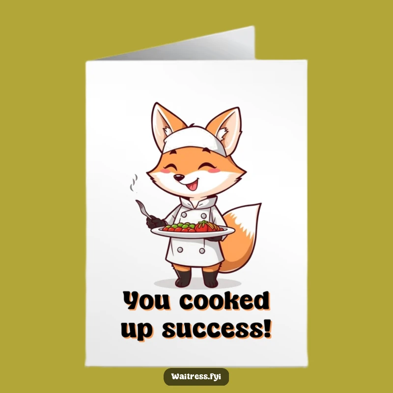 Free Printable Congrats Card: Fox Chef Plate Presentation Downloadable
