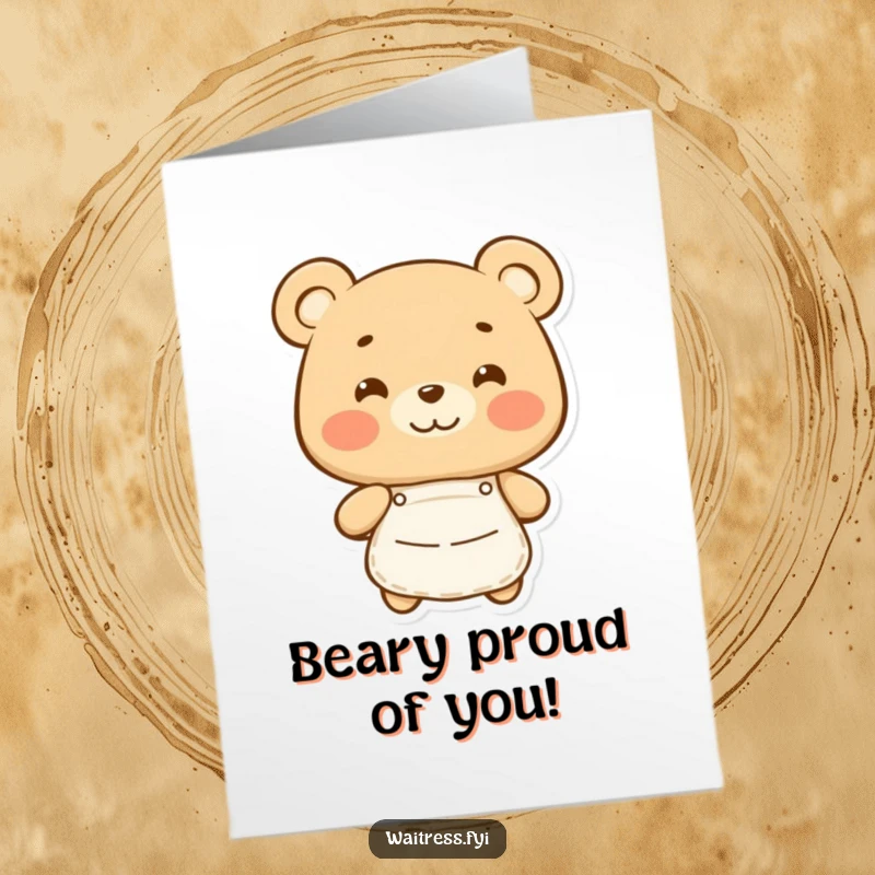 Funny Free Printable Congratulations Card: Happy bear chef, serving up congrats, a delightful downloadable gift.