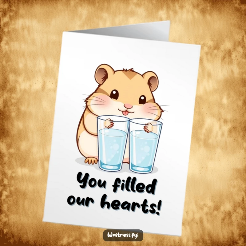 Funny Free Printable Congrats Card: Content Kawaii hamster refills glasses, symbolizing serving up success and celebration.