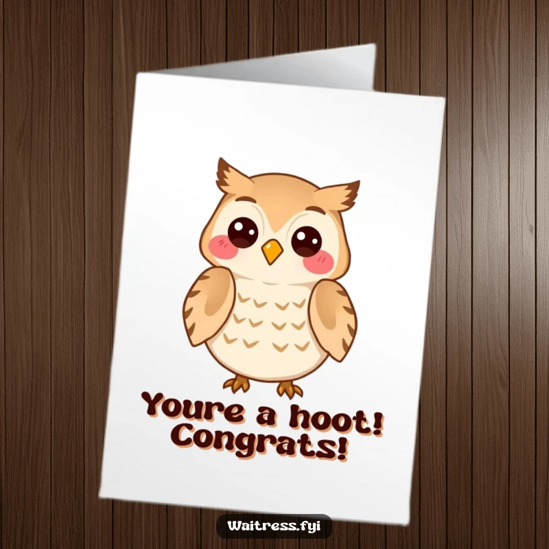 Funny Free Printable Congratulations Card: Owl Listens to Customer with Knowing Smile, Smart and Understanding, Business Theme.
