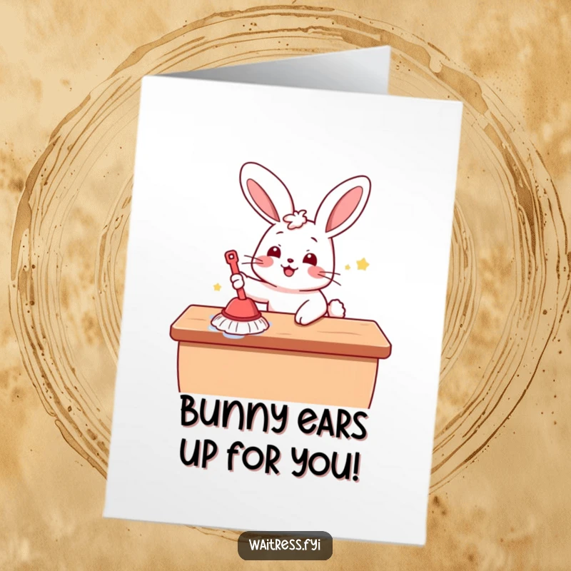 Funny Free Printable Congratulations Card: Kawaii bunny cleans with delight, celebrating your awesome achievement.