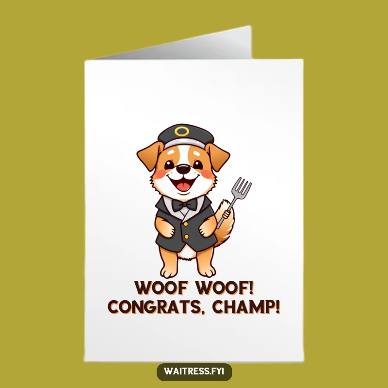 Free Printable Congrats Card: Dog Waiter Celebrates Your Success, A Cheerful Downloadable Gift!