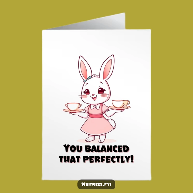Free Printable Congrats Card: Bunny Waitress Tea Time Celebration Downloadable