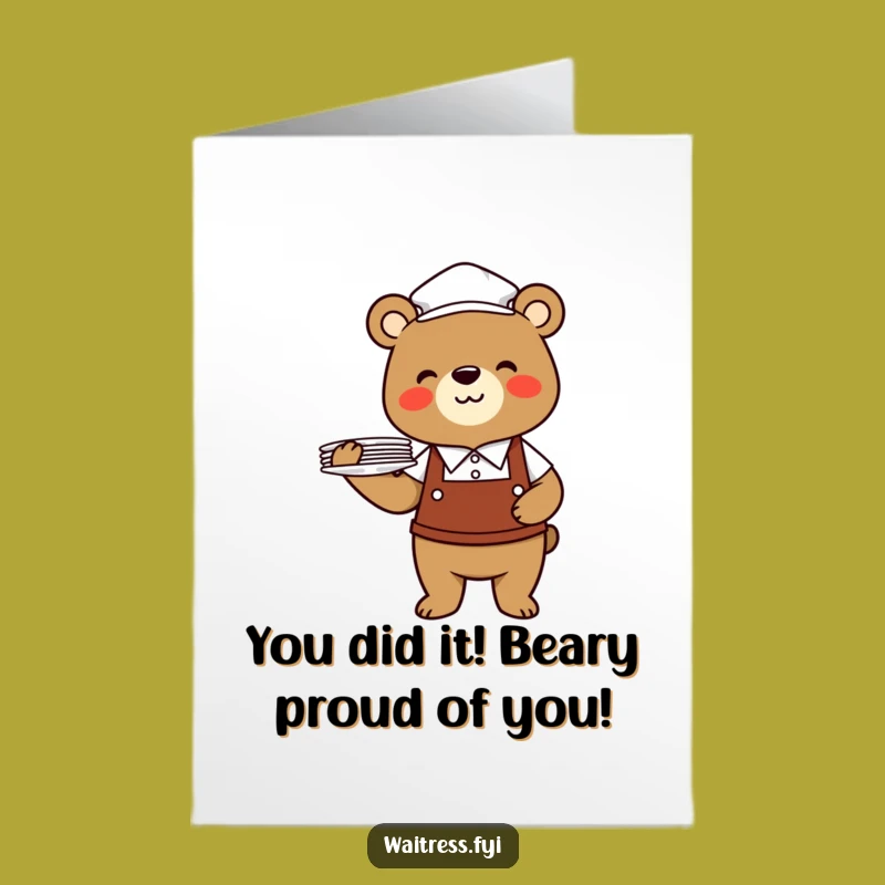 Free Printable Congrats Card: Bear Waiter Celebrates Your Win, A Hilarious Downloadable Gift!