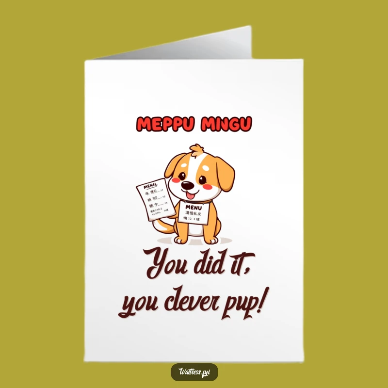 Free Printable Dog Congrats Card: Funny Cartoon Waiter Dog - Downloadable Celebration!