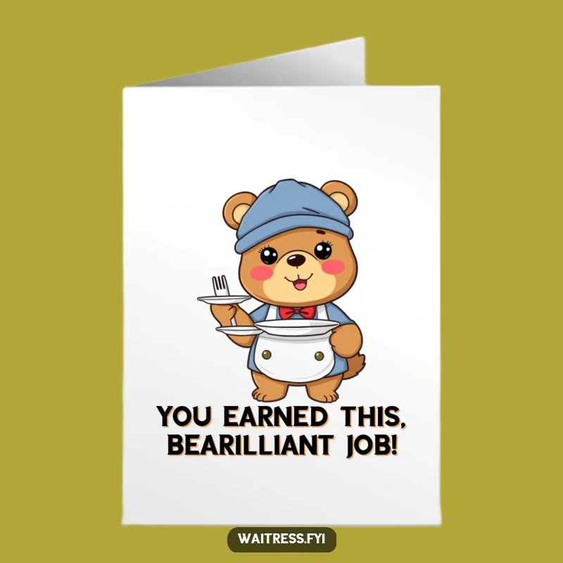 Free Printable Congrats Card: Bear Server Celebrating Success, A Grateful and Funny Downloadable Gift!