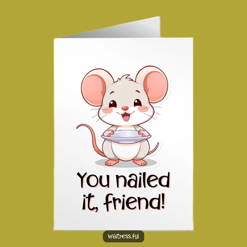 Free Printable Congrats Card: Kawaii Mouse Presents Your Well-Deserved Success