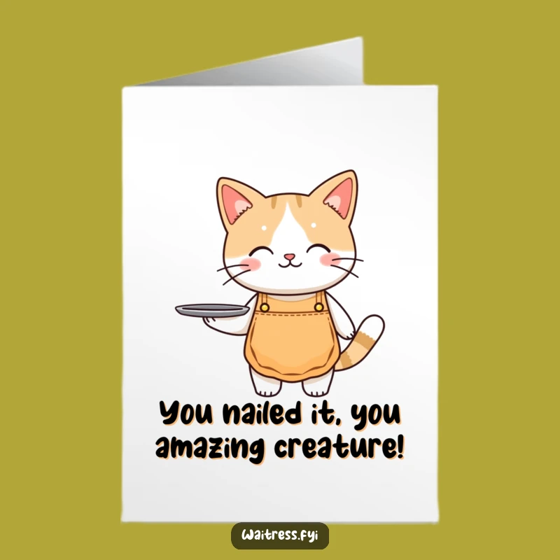 Free Printable Congrats Card: Adorable Cat Waiter Celebrates Your Success, A Hilarious Downloadable Gift!