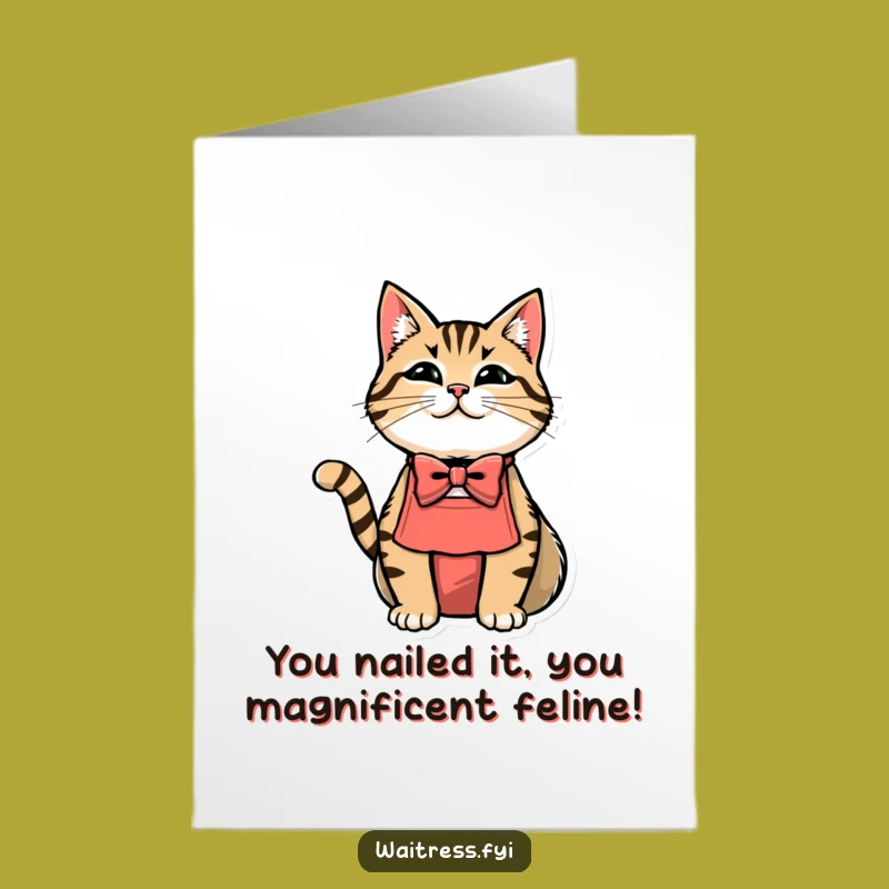 Free Printable Congrats Card: Cat Server Sharing Success, A Classy and Funny Downloadable Gift!
