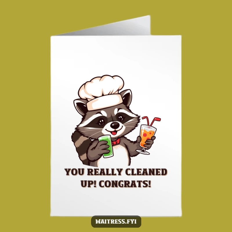 Free Printable Congrats Card: Raccoon Chef Celebrating, A Cheeky and Funny Downloadable Gift!