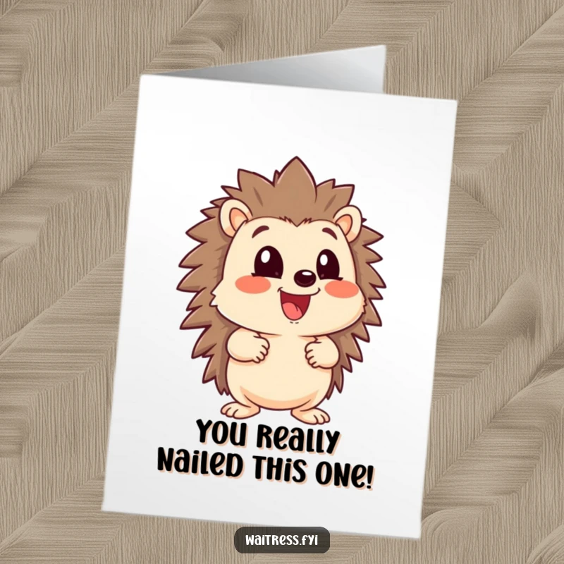Funny Free Printable Congratulations Card: A happy hedgehog presents a huge menu, ready to celebrate your grand success.