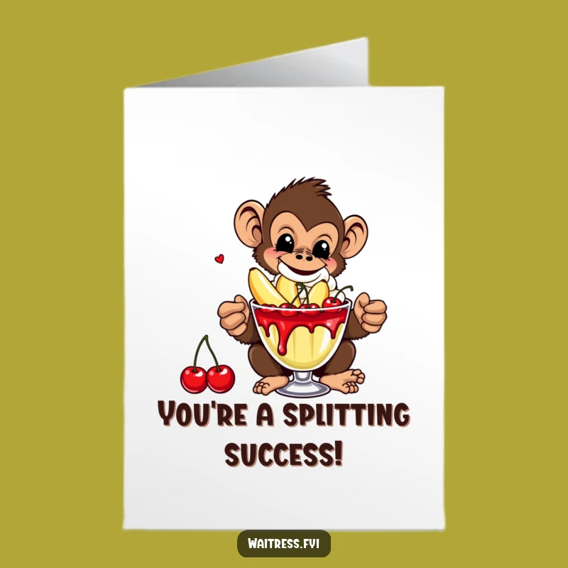 Free Printable Congrats Card: Monkey Serves Banana Split Of Triumph
