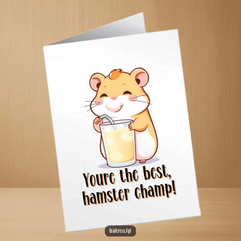 Free Printable Congratulations Card: A happy hamster refills a drink, symbolizing the refreshing boost of success and celebration.