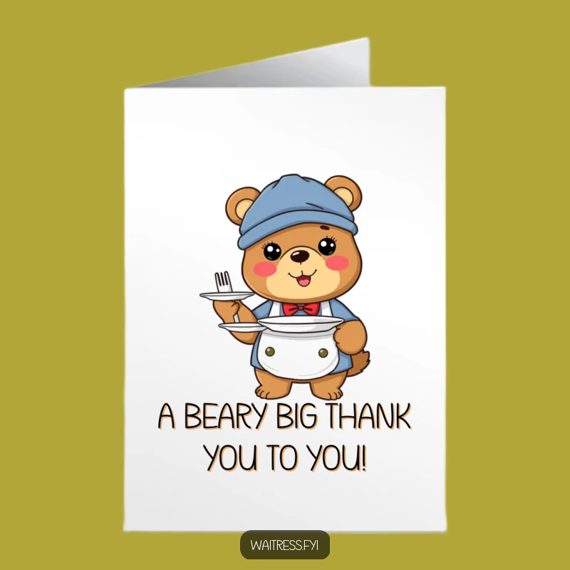 Free Printable Thank You Card: Bear Server Expressing Gratitude, A Heartfelt and Funny Downloadable Gift!