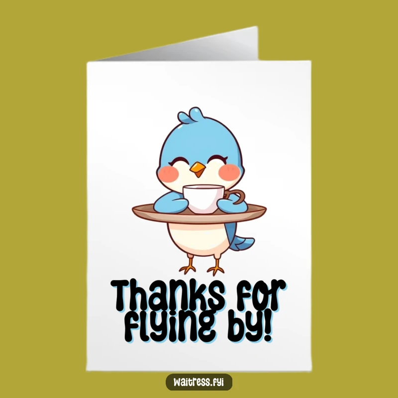 Free Printable Blue Bird Thank You Card: Cheeky Coffee Greeting for Gratitude