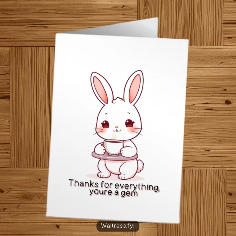 Funny Free Printable Thank You Card: A cute bunny presents a steaming teacup, symbolizing warm gratitude and appreciation.