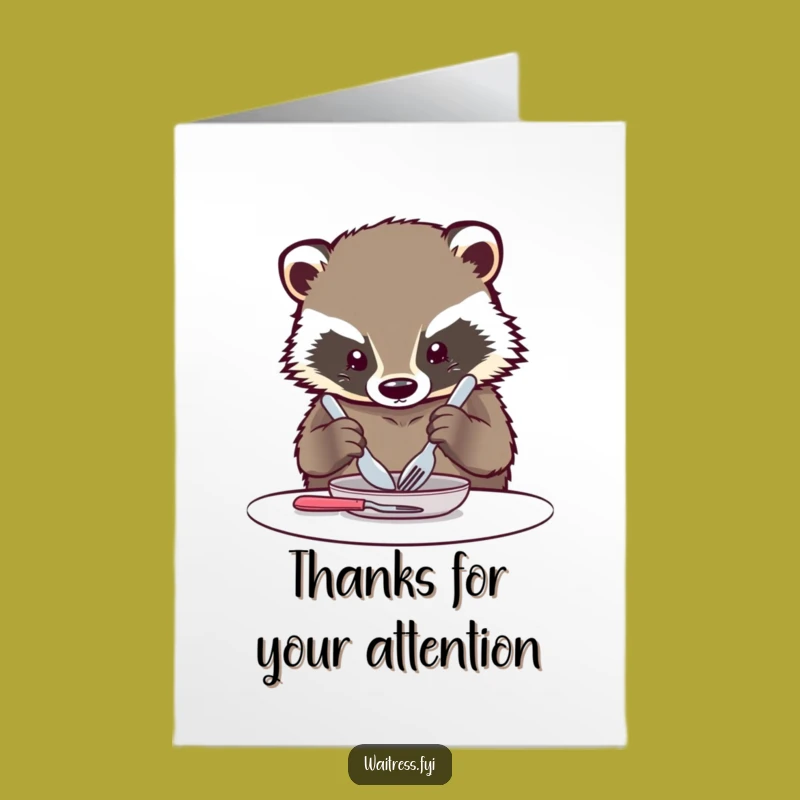 Free Printable Thank You Card: Funny Badger's Tidy Gratitude! Downloadable Gift.