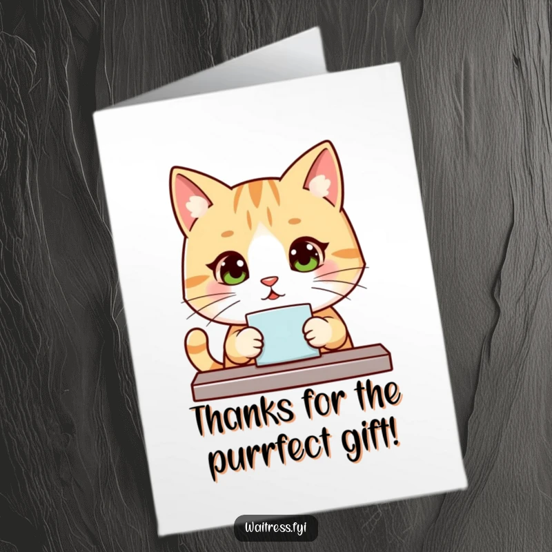 Funny Free Printable Thank You Card: A kawaii cat politely takes an order, expressing thanks.