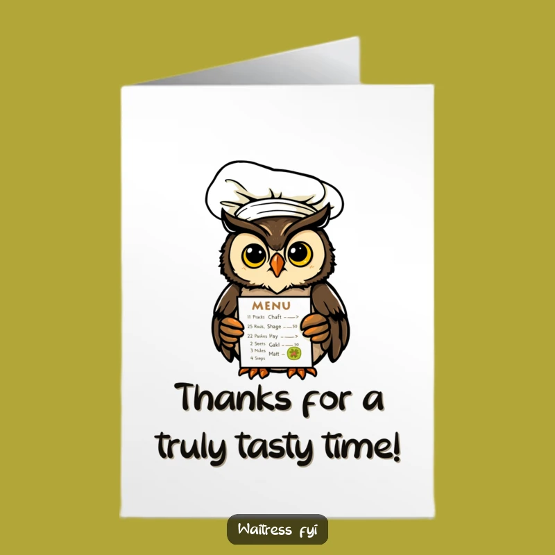 Free Printable Thank You Card: Owl Chef Shows Gratitude With Glowing Menu