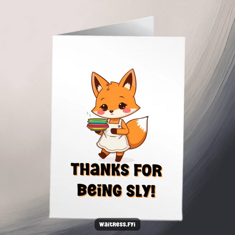 Funny free printable orange fox chef happily carrying a stack of colorful plates, for thank you.
