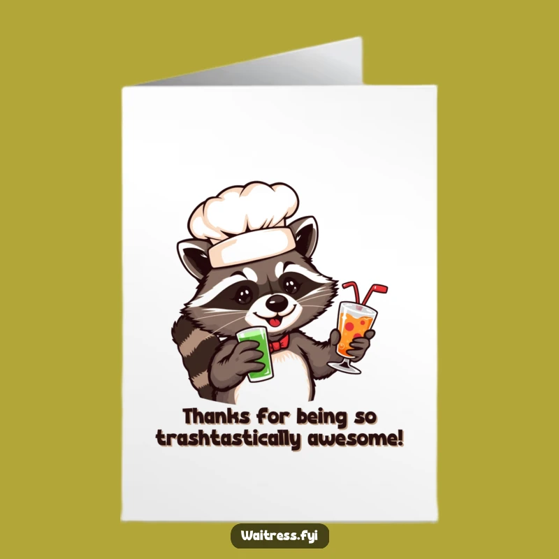 Free Printable Thank You Card: Raccoon Chef Serving Thanks, A Cheeky and Funny Downloadable Gift!