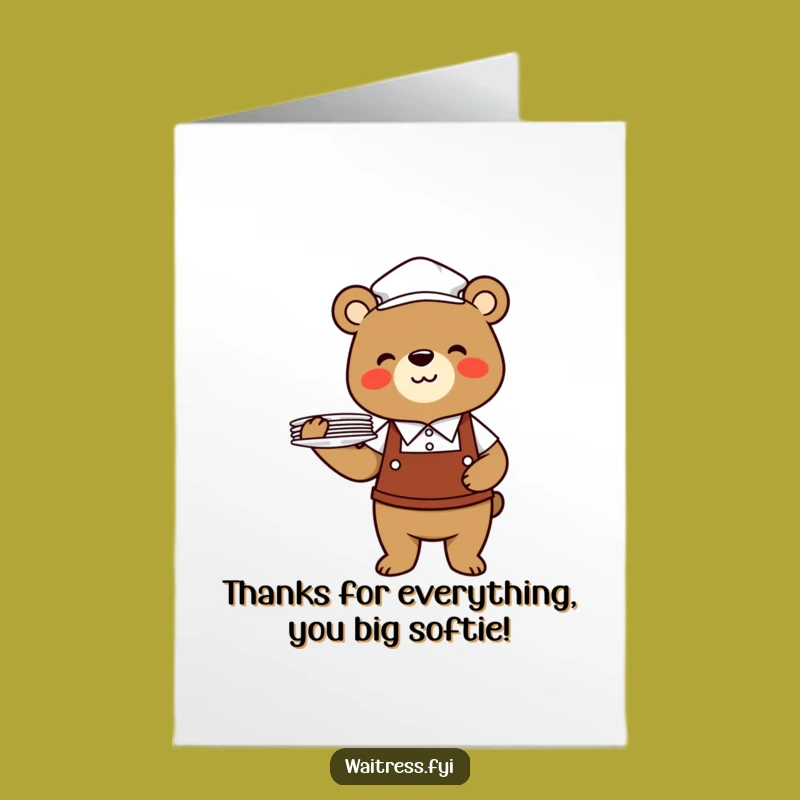 Free Printable Thank You Card: Grateful Bear Waiter Says Thanks, A Kind Downloadable Gift!