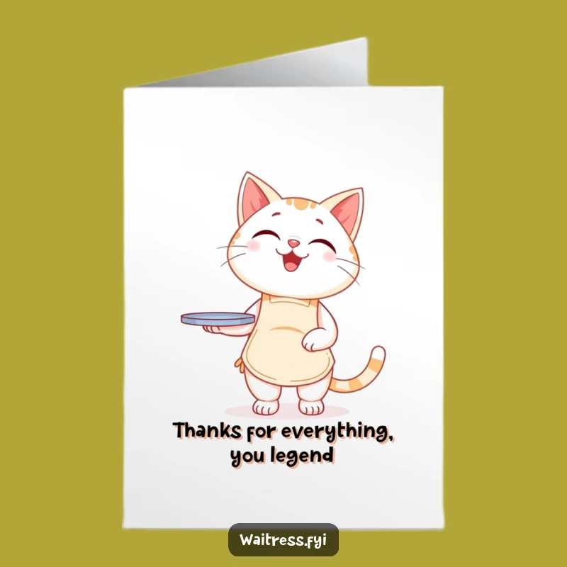 Free Printable Thank You Card: Funny Cat Waiter DIY Gift for Gratefulness