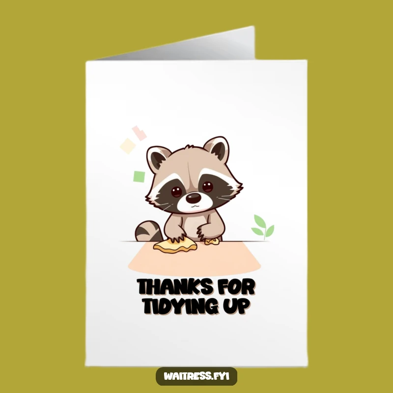 Free Printable Thank You Card: Kawaii Raccoon's Clean Sweep, Funny Downloadable Gratitude