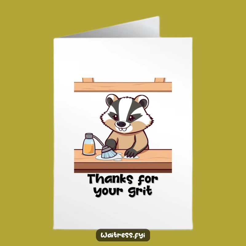 Free Printable Thank You Card: Determined Badger Cleaning Appreciation Downloadable Gift