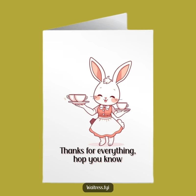 Thanks Free Printable Card: Bunny Waitress, Tea Time, Heartfelt DIY Downloadable Gratitude