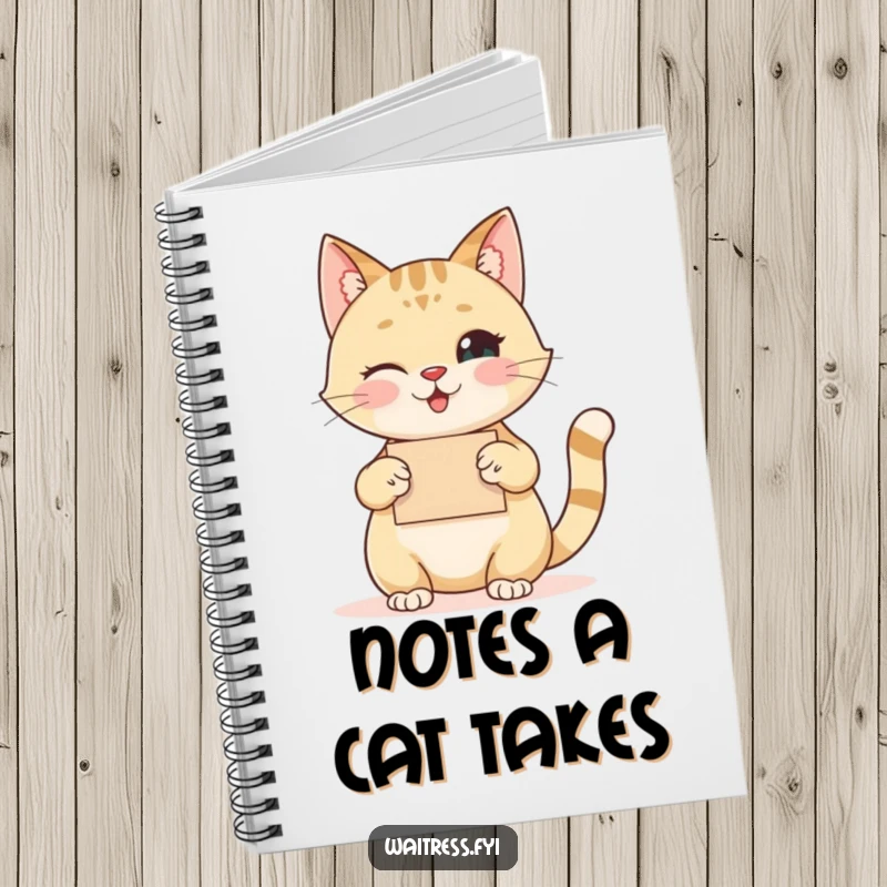 Funny cat order taker notebook with a happy cat taking an order, polite and humorous for notes.