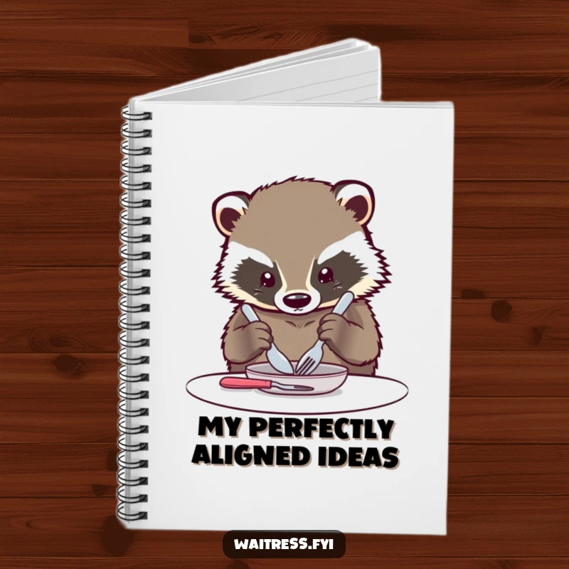 Funny Kawaii Badger Notebook: A kawaii badger carefully arranges cutlery, inspiring organized writing.