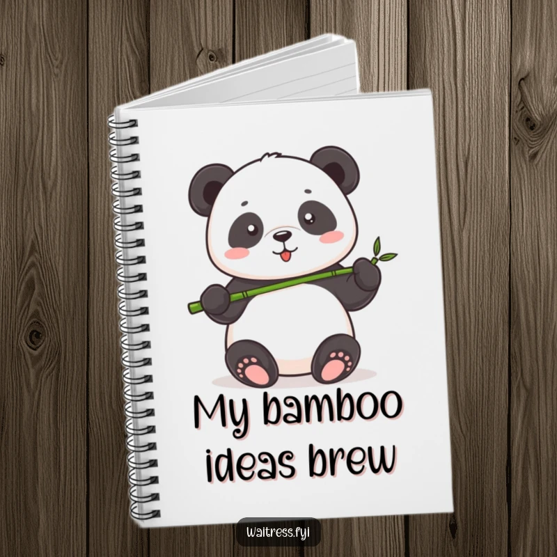 Funny Panda Serving Notebook featuring a cute panda proudly offering a tiny bamboo shoot, perfect for journaling, sketching, and writing.