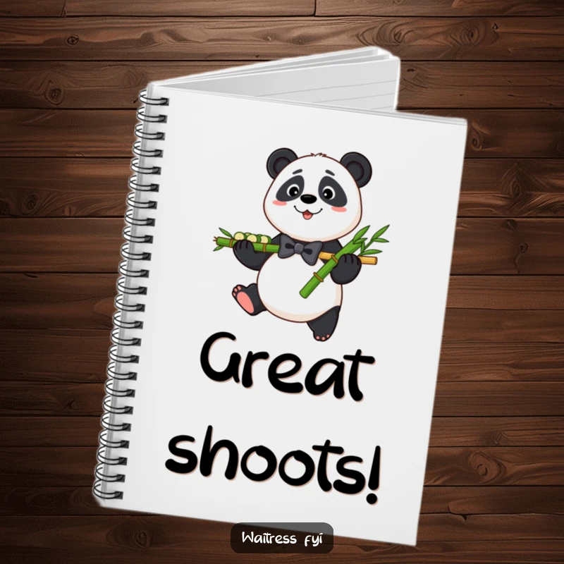 Funny Panda Bamboo Notebook featuring a friendly panda serving bamboo, great for recording ideas with a touch of humor.