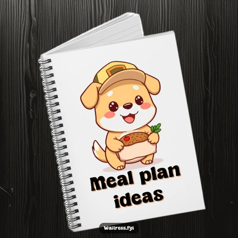 Funny Dog Notebook: Cheerful dog in a cap delivering a meal, perfect for notes and funny gift ideas.