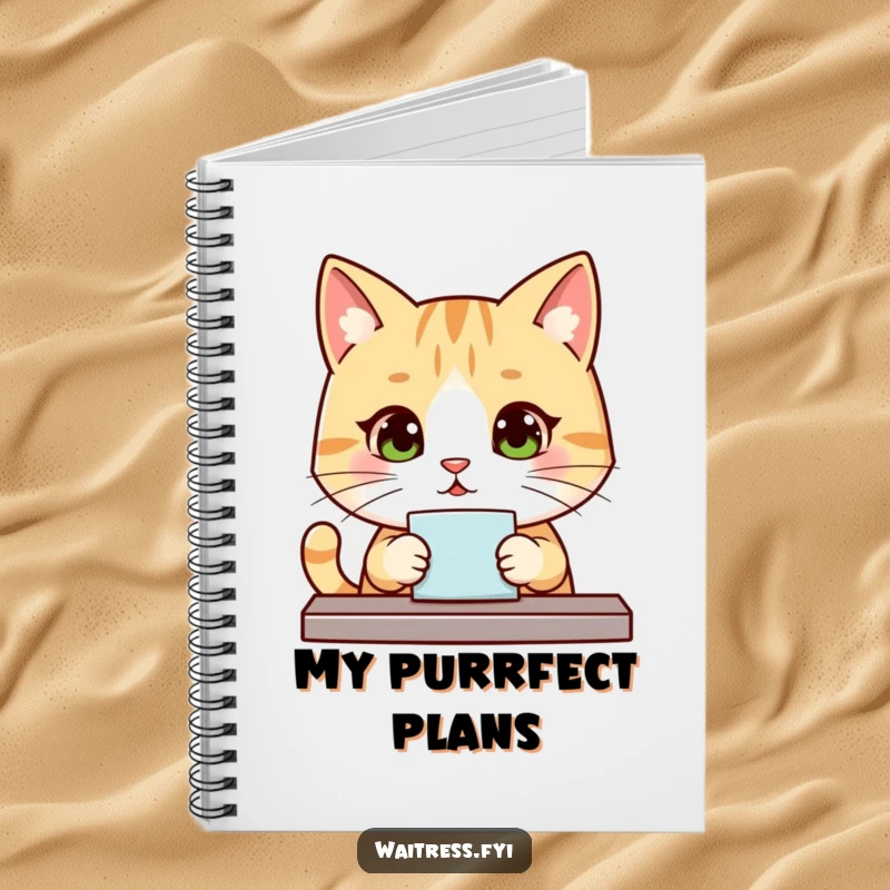 Funny Kawaii Cat Notebook: A cute cat attentively taking an order, inspiring neat notes and organized thoughts.