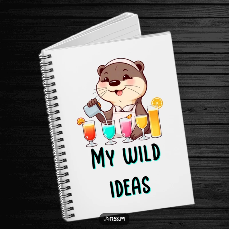 Funny otter waitress notebook with a smiling otter pouring colorful drinks with a flourish, great for jotting down thoughts with a playful vibe.