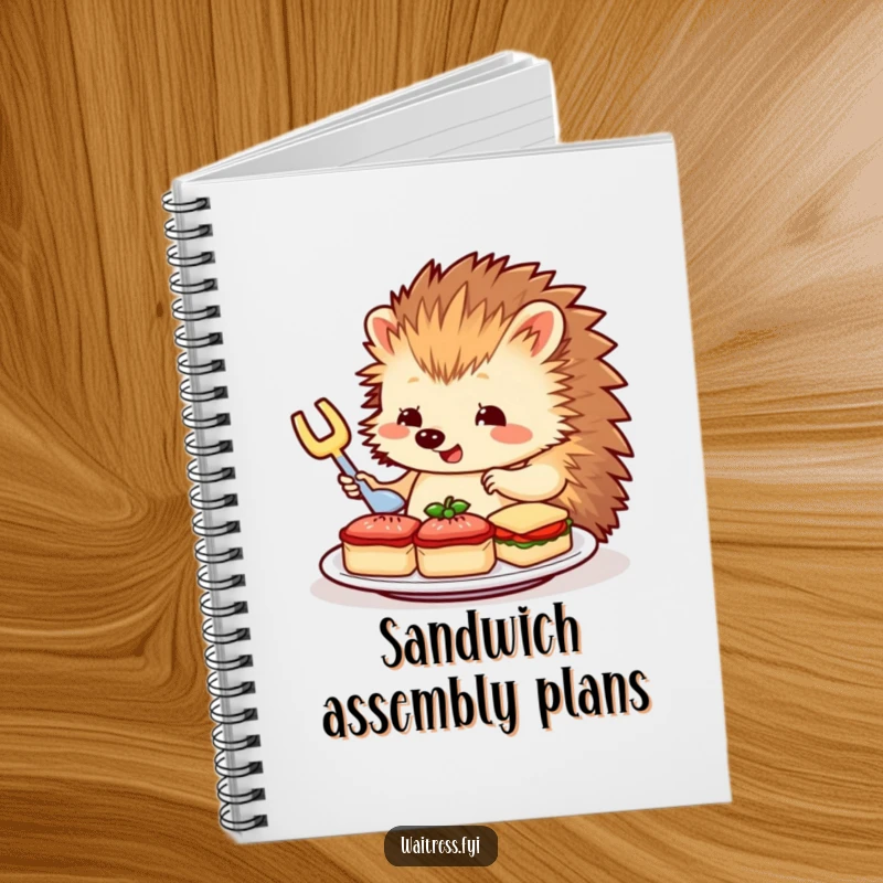 Funny Hedgehog Server Notebook: A charming hedgehog carefully arranges miniature sandwiches, perfect for jotting down precise notes.