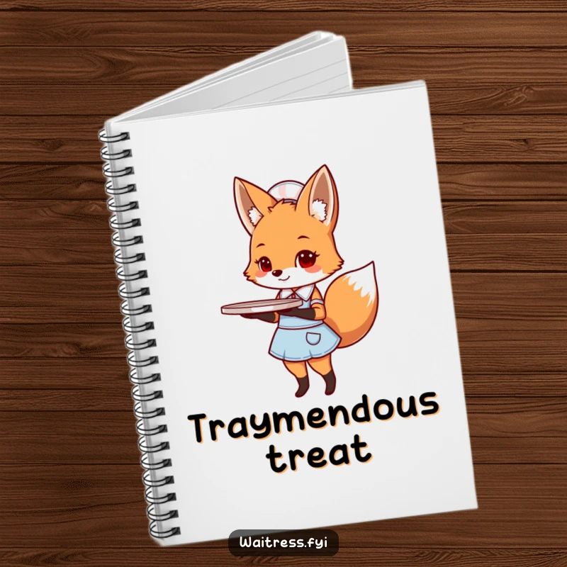 Funny fox diner notebook with a cute fox in a diner uniform holding a serving tray.