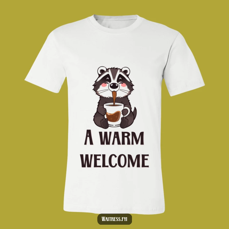 Funny Badger Coffee T-Shirt: Brew-tiful Cartoon Critter Serving Joy, Ideal Funny Gift!