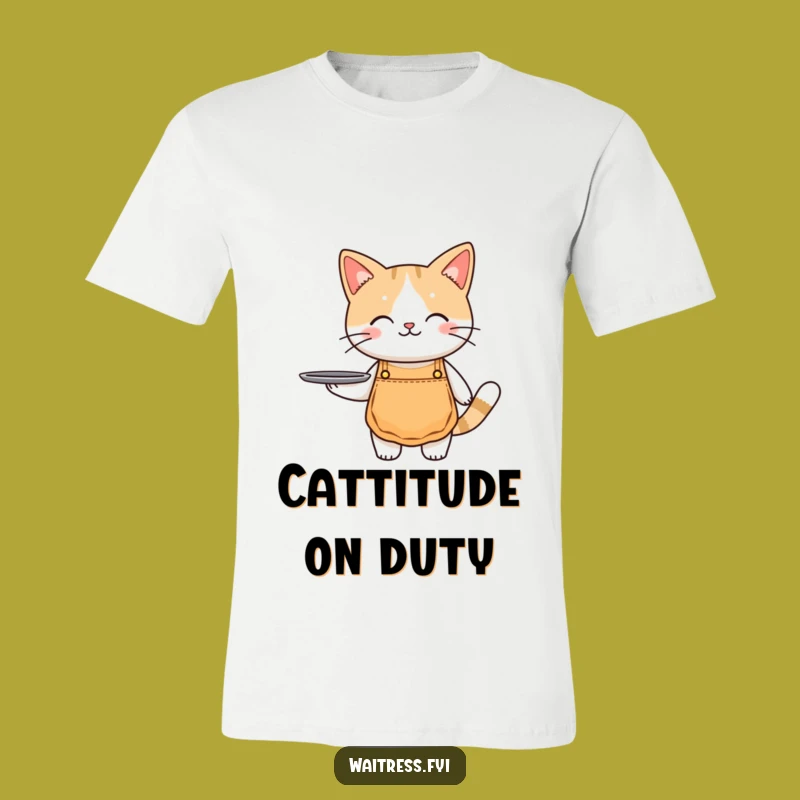Funny Cat Waiter T-Shirt: Cute Animal in Apron, Hilarious Gift for Cat Enthusiasts