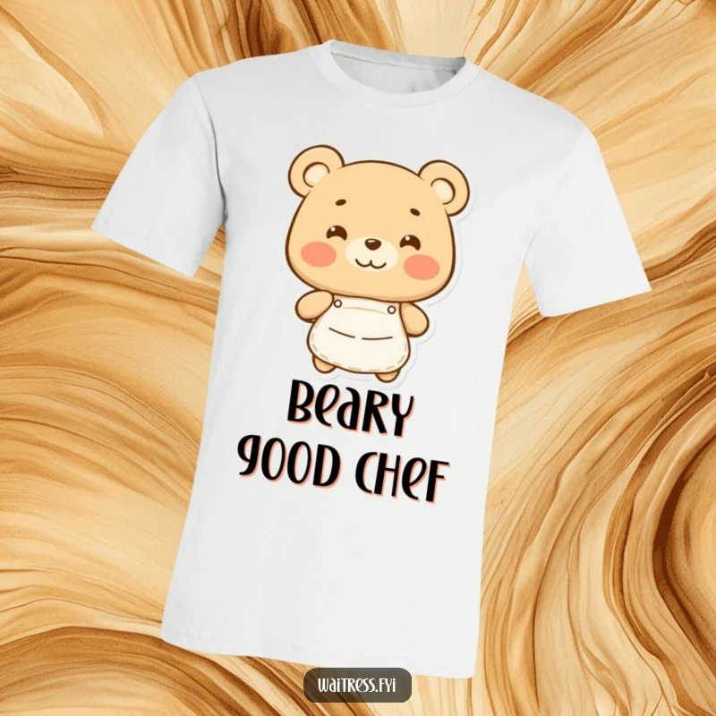 Funny Bear T-Shirt: Cheerful bear in an apron, conveying happiness and culinary passion, a great funny gift.