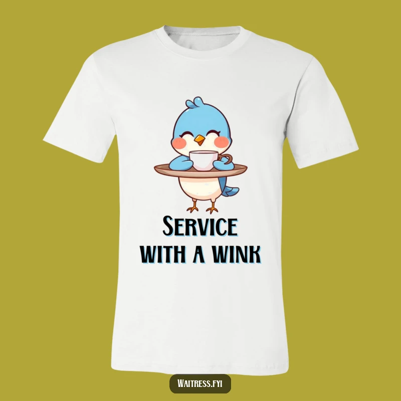 Funny Blue Bird Barista T-Shirt: Winking Server Design For Cozy Coffee Moments
