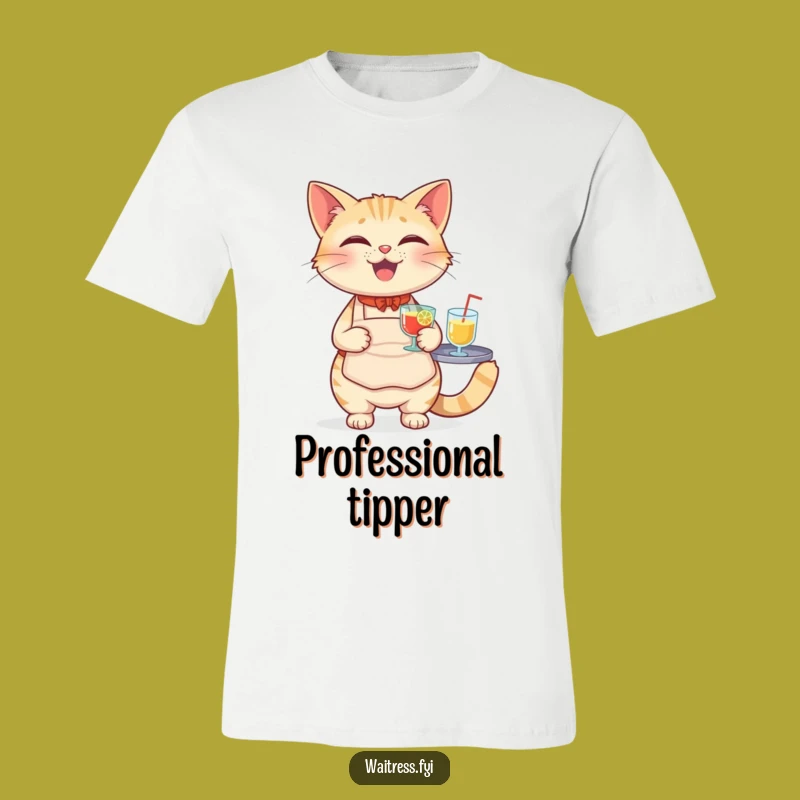 Funny Cat Waiter T-Shirt - Adorable Feline Balancing Drinks, A Comical Tee for Any Occasion!