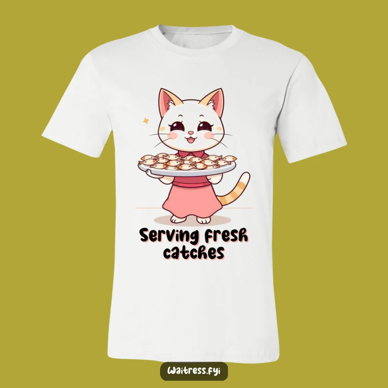 Funny Cat Waitress T-Shirt: Fish Tray Service - Hilarious Gift for Feline Fans